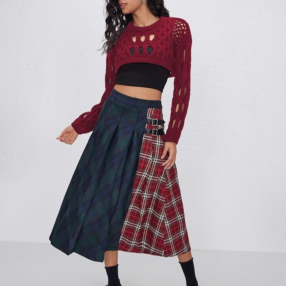 CIDER‎ Cropped Sweater Knit Round Neckline Hollow Out Crop fun chunky oversized